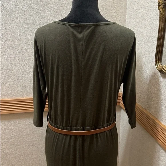 Qearal Elegant Olive Green Midi Dress Size L - Picture 10 of 10